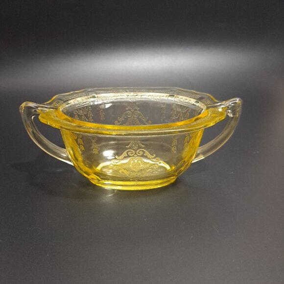 Anchor Hocking Princess Yellow Glass Sugar Bowl Embossed Design Vintage NO LID - Picture 10 of 13